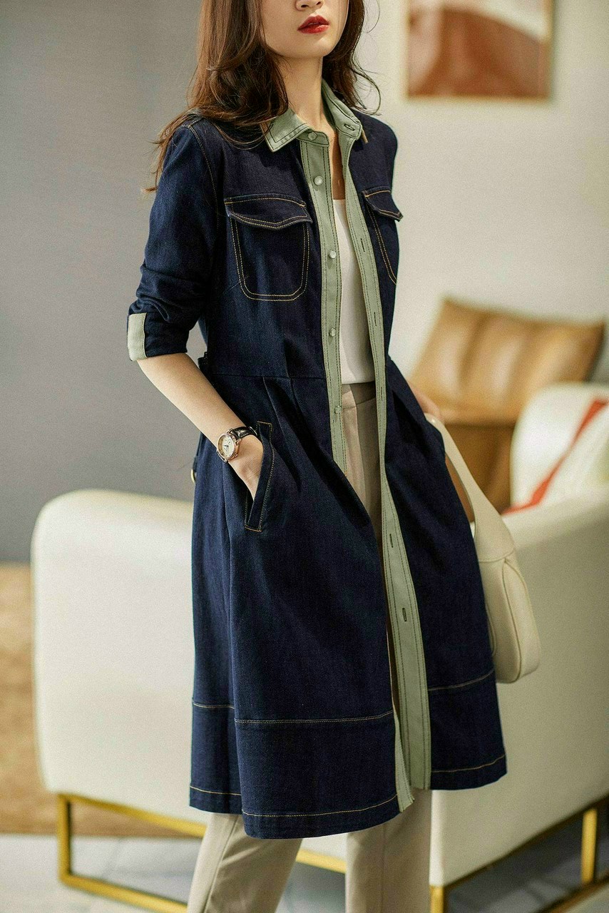 ĐẦM JEAN DENIM DÁNG XÒE PHỐI CỔ TAY LỠ